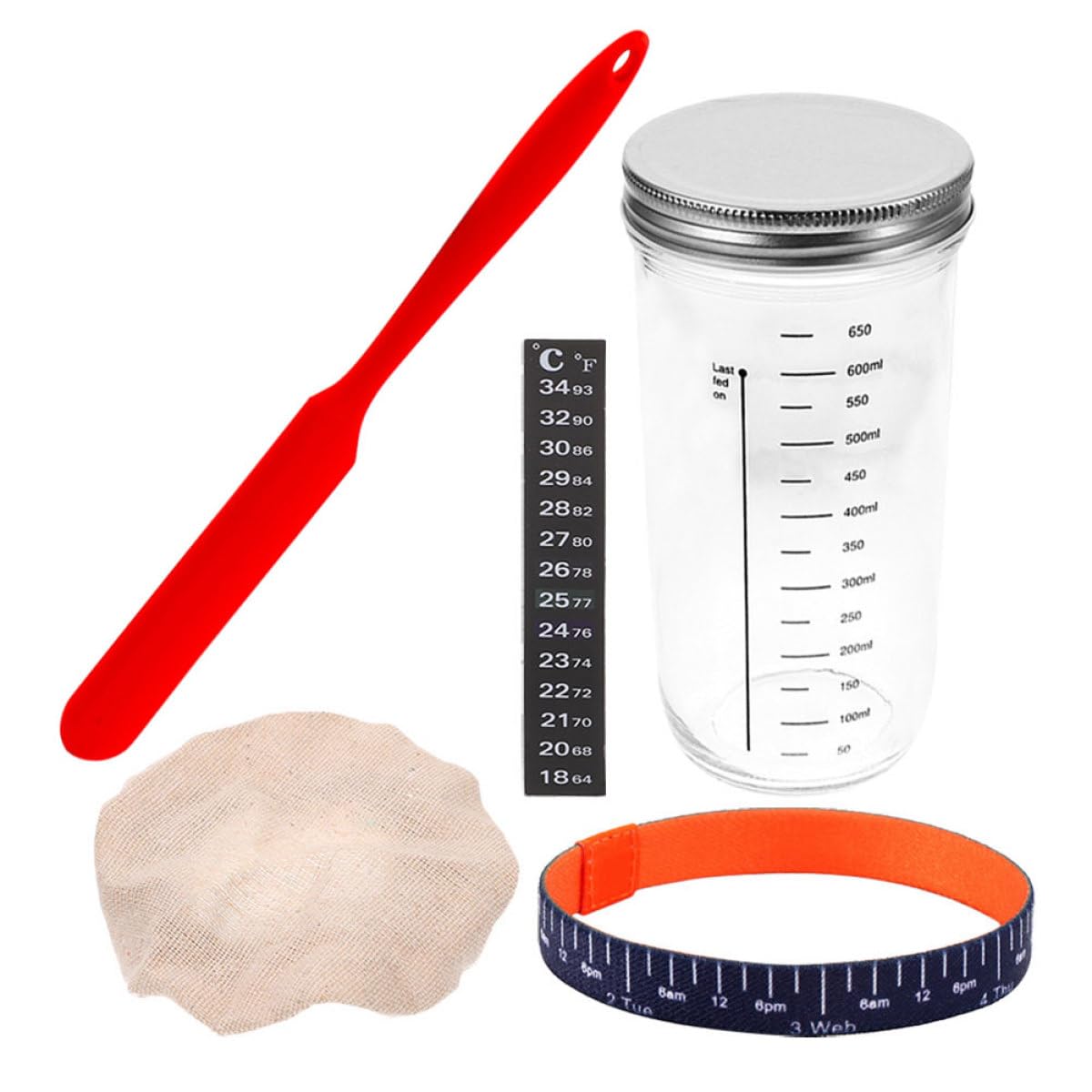 BESTYASH Barattolo di Vetro per Fermentazione con Scala Spatola in Silicone Coperchio