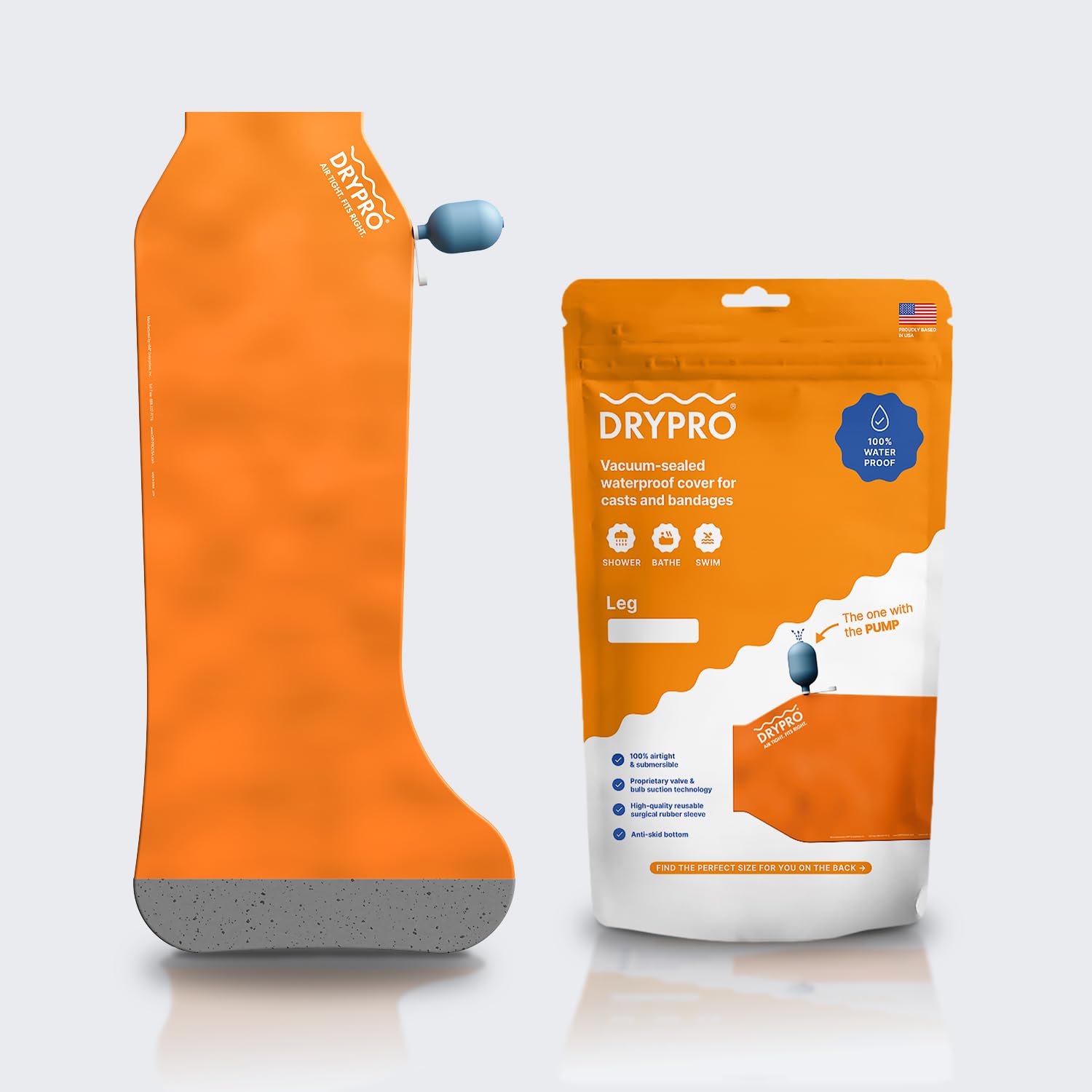 DRYPRO Vacuum Sealed Waterproof Leg Cast Cover - Sized for Both Kids and Adults - Ideal for The Bath Shower or Swimming - X-Small Full Leg – (FL-10-PRO)