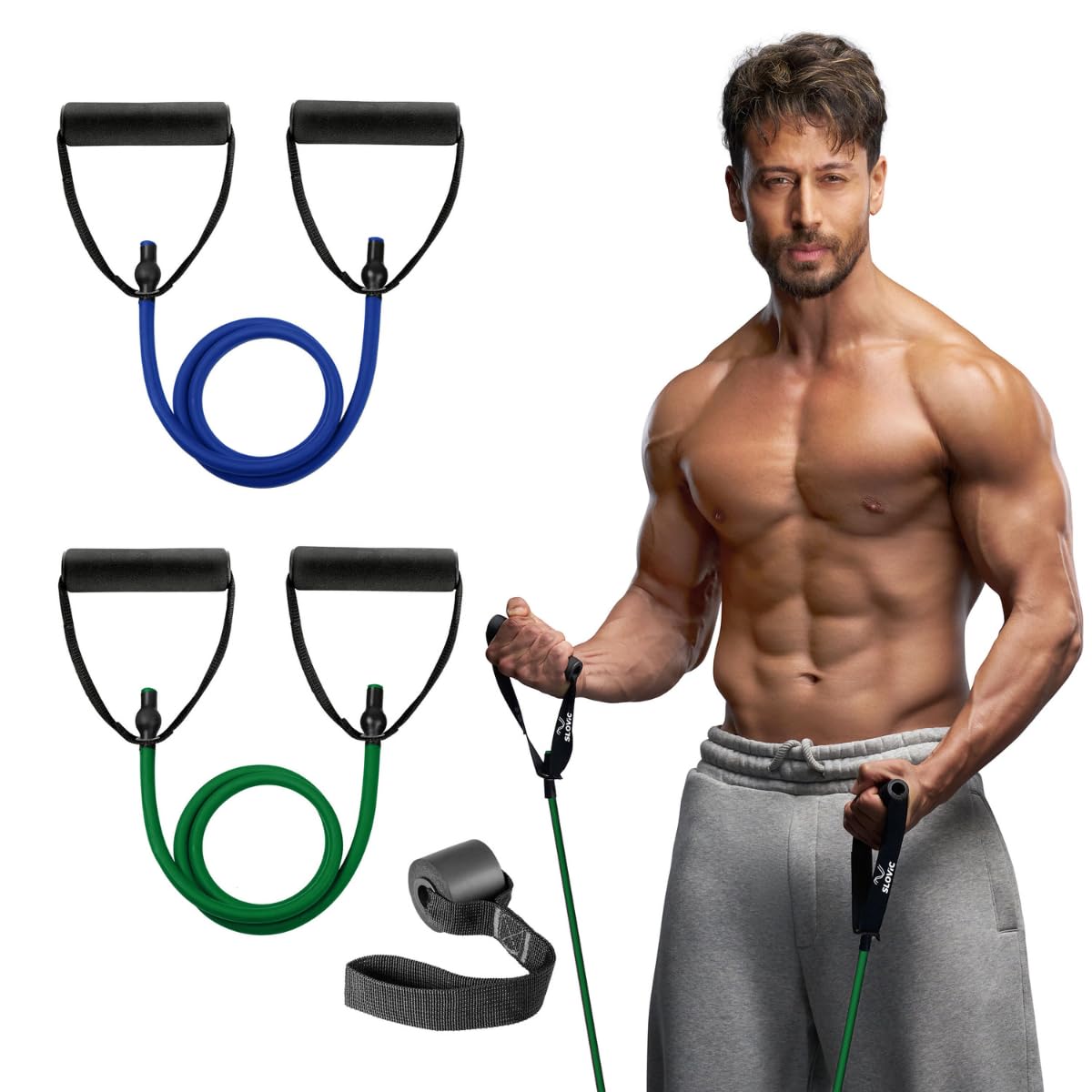 SLOVIC Resistance Tube Band with Sturdy Handles, Door Anchor for Men and Women with Extensive Guide Containing 30 Plus Exercises