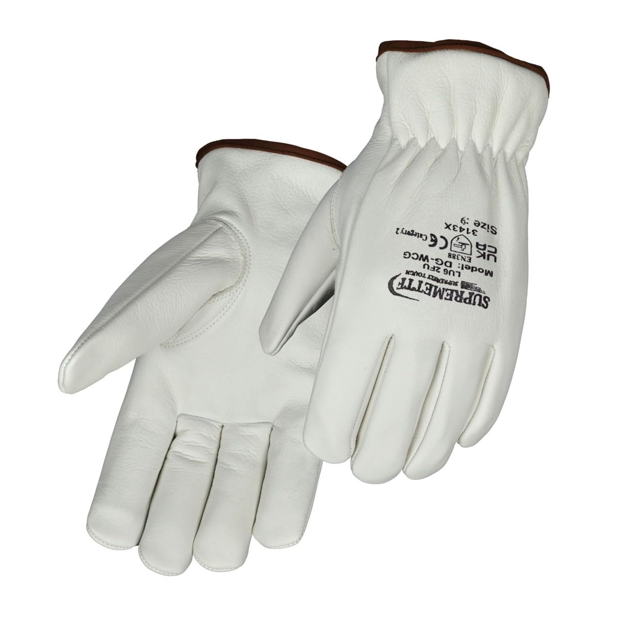 Supreme TTF 5 Pairs Driving Gloves White Cowhide Leather Fully Cotton Fleece Lined HGV Lorry Truck Drivers Work Safety Glove (M (Size 8))