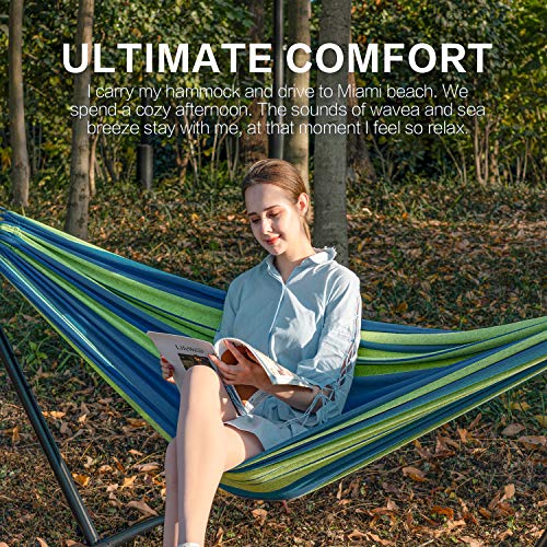 Pnaeut 2-Person Hammock With Space Saving Steel Stand Garden Yard Outdoor 450Lb Capacity Double Hammocks And Portable Carrying Bag (Blue) #TOP2