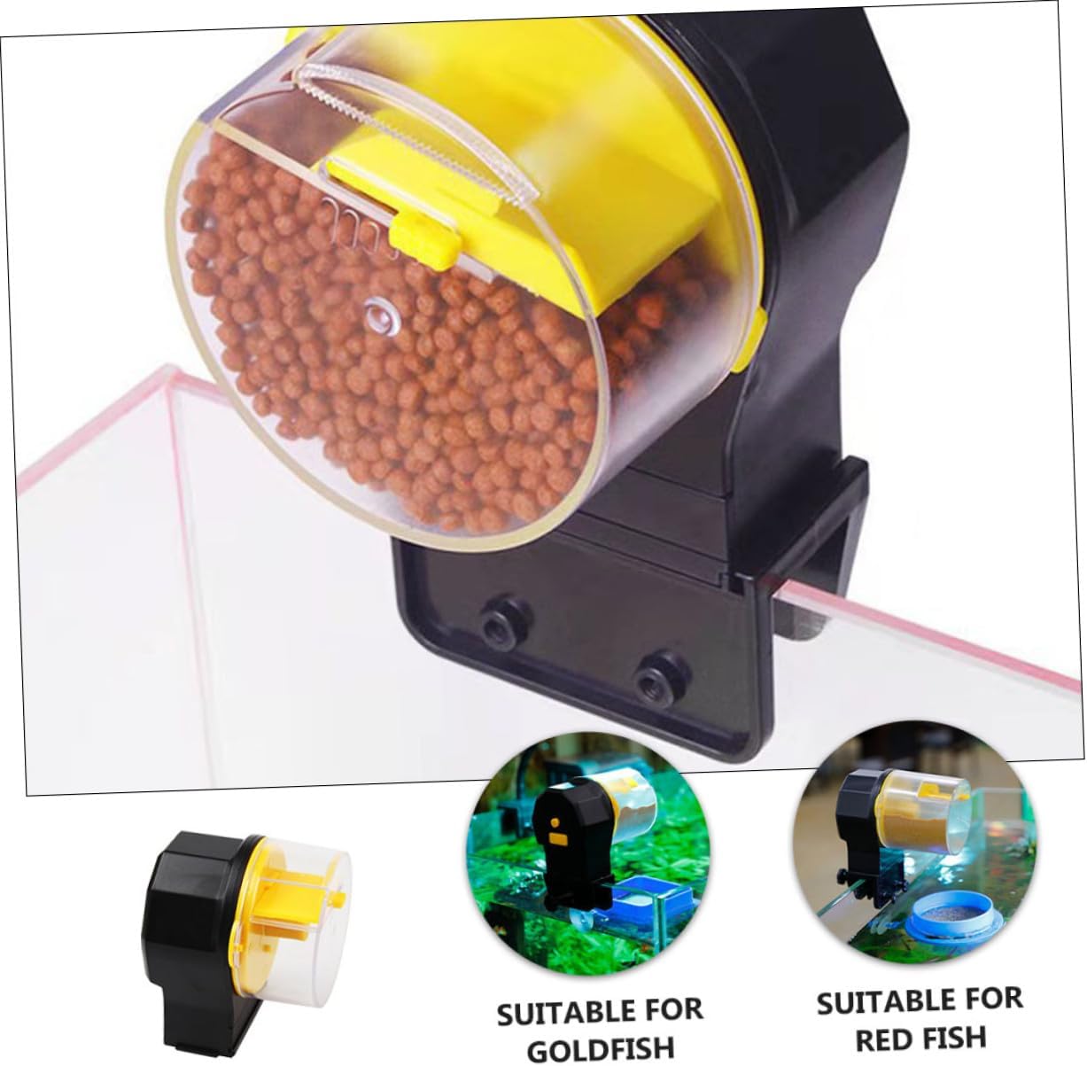 GLEAVI Automatic Fish Feeder for Aquarium Adjustable Timing Feeding Machine Small Tank Auto Fish Feeder Yellow Vacation Without Battery