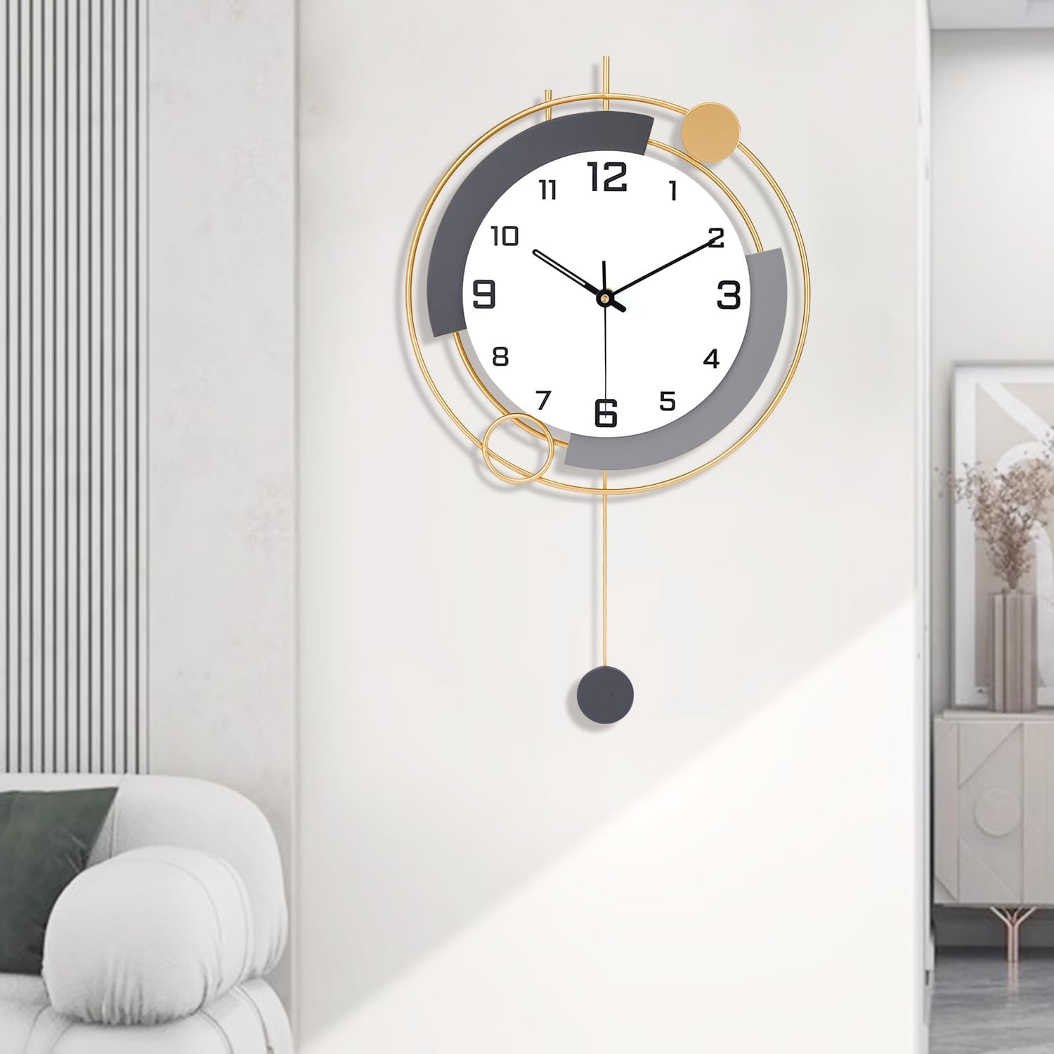 - Decorative Wall Clock with Pendulum,Silent Quality Quartz Battery Operated,Large Wall Clock for Living Room,Kitchen,Home,Bathroom,Bedroom Wall Decor,13x21inch