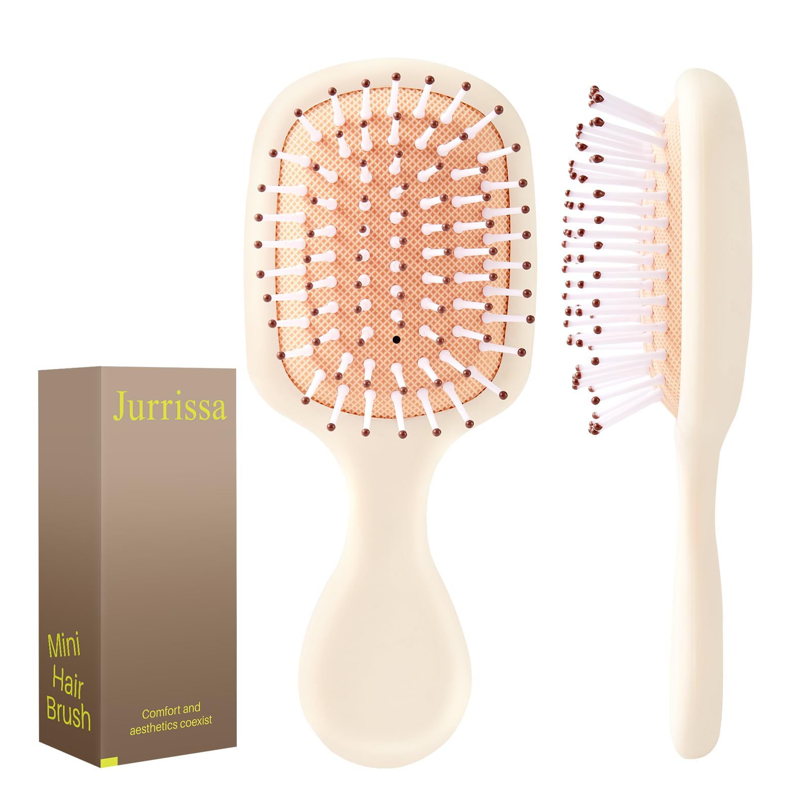 Jurrissa Mini Hair Bursh for Women Men and Kids, Protable Travel Size Hair Brush for Pockets Purses, Mini Detangler Brush for All Hair Types, Small