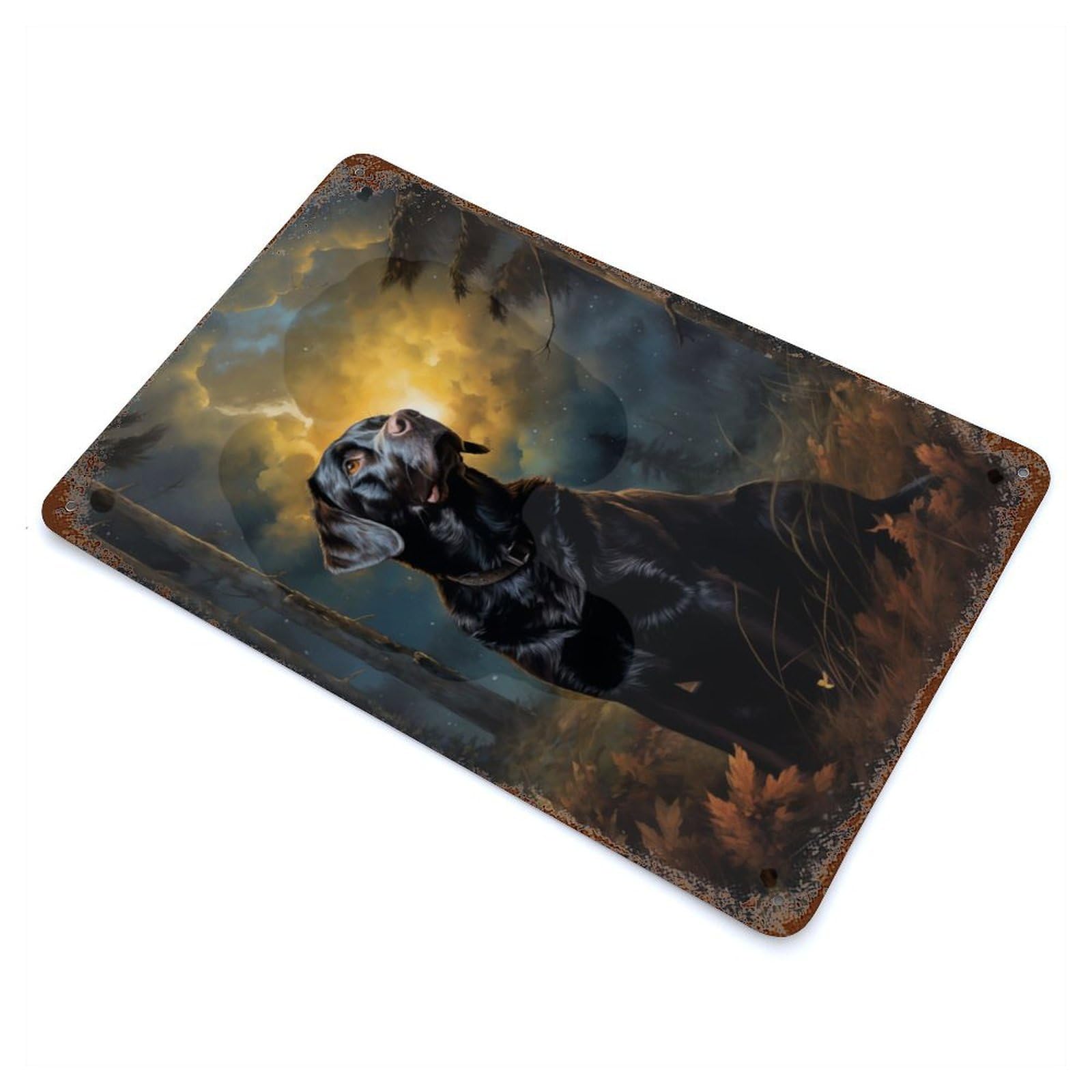 Chocolate Labrador at Nigh 11.8"x7.9" Aged Metal Wall Plaque, Retro Wall Decor for Farmhouse, Kitchen And Entryway Decor