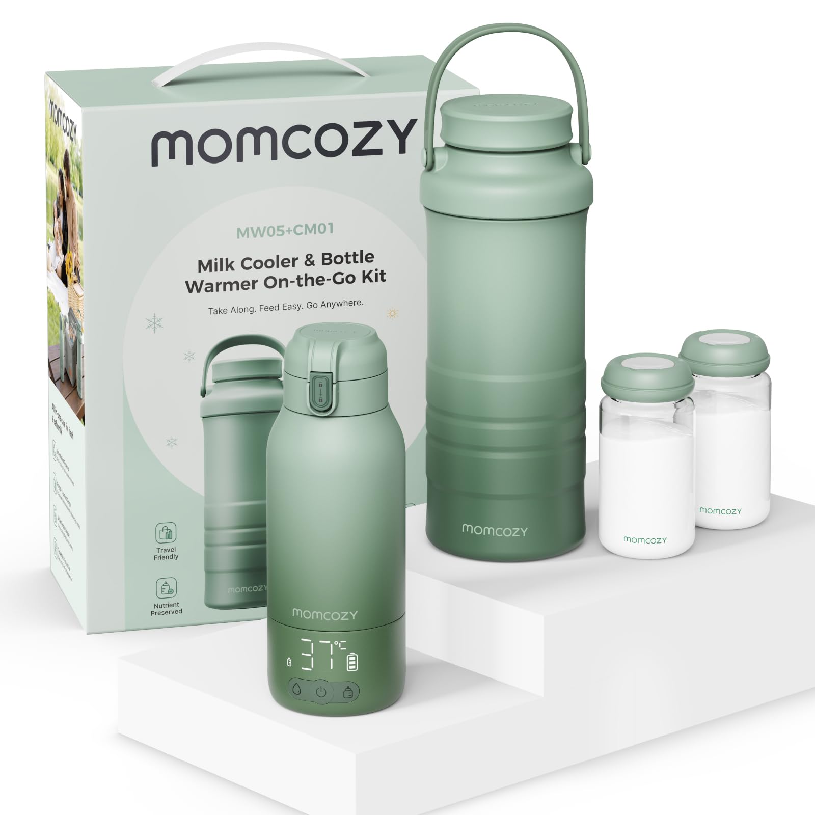 Momcozy Flaschenwärmer Baby & Muttermilchkühler Set, ideal für unterwegs | MW05 500ml Tragbarer Babyflaschenwärmer, TÜV-CE, großer Akku, CM01 650ml Muttermilchkühler, 360° 24H Kühlung, für unterwegs