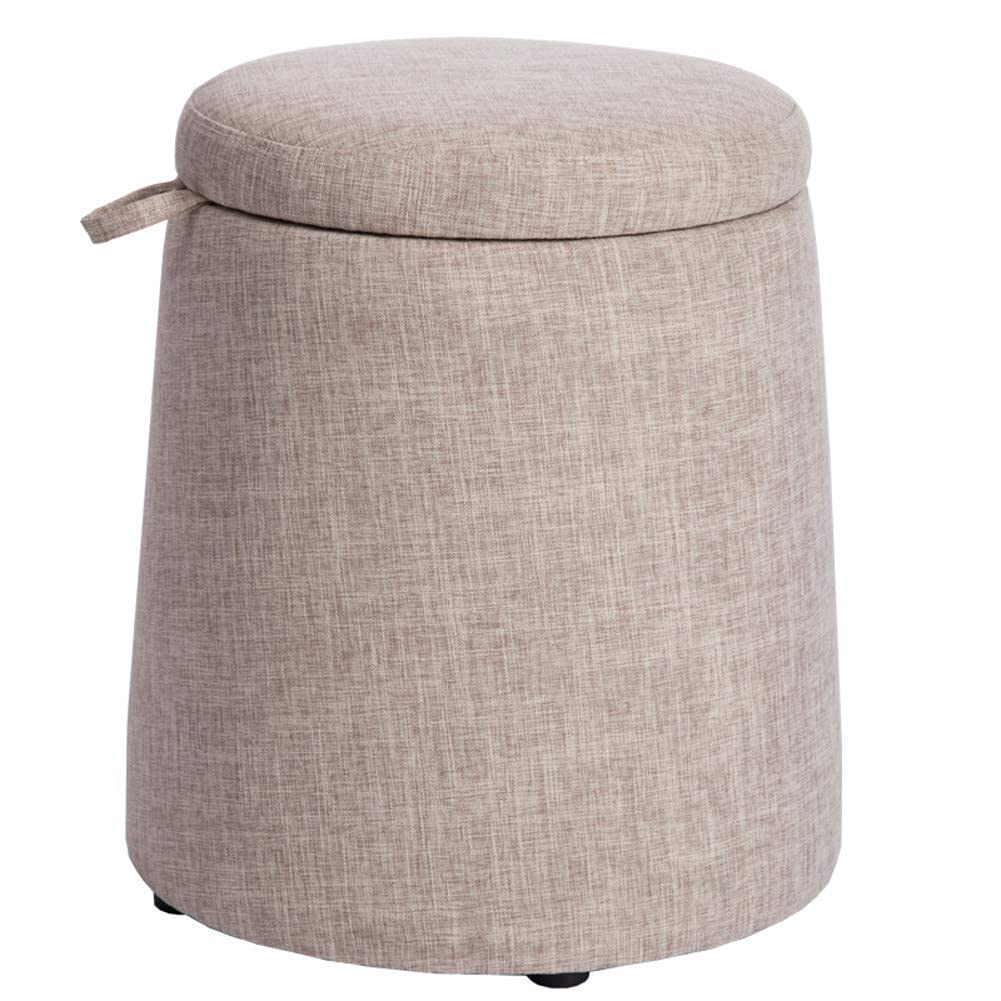 Pouf de rangement en lin beige parfait comme siège pour changer de chaussures