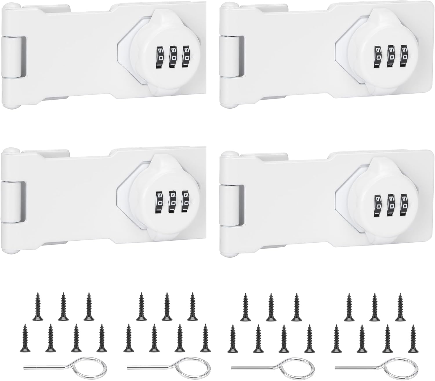 Keyless Cabinet Lock with Combination Code - 3-Digit Password Hasp Latch Lock for Drawers, Bifold Closet Door and Double Sided Door (White, 4.5 Inch, 4 Pack)