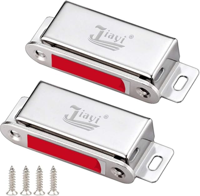 Magnetic Door Catch Jiayi 2 Pack Wardrobe Door Magnets 30KG Pull Heavy Duty Magnetic Cupboard Catches Stainless Steel Cabinet Magnet Catch for Kitchen Cabinet Furniture Magnet Door Closet Closure