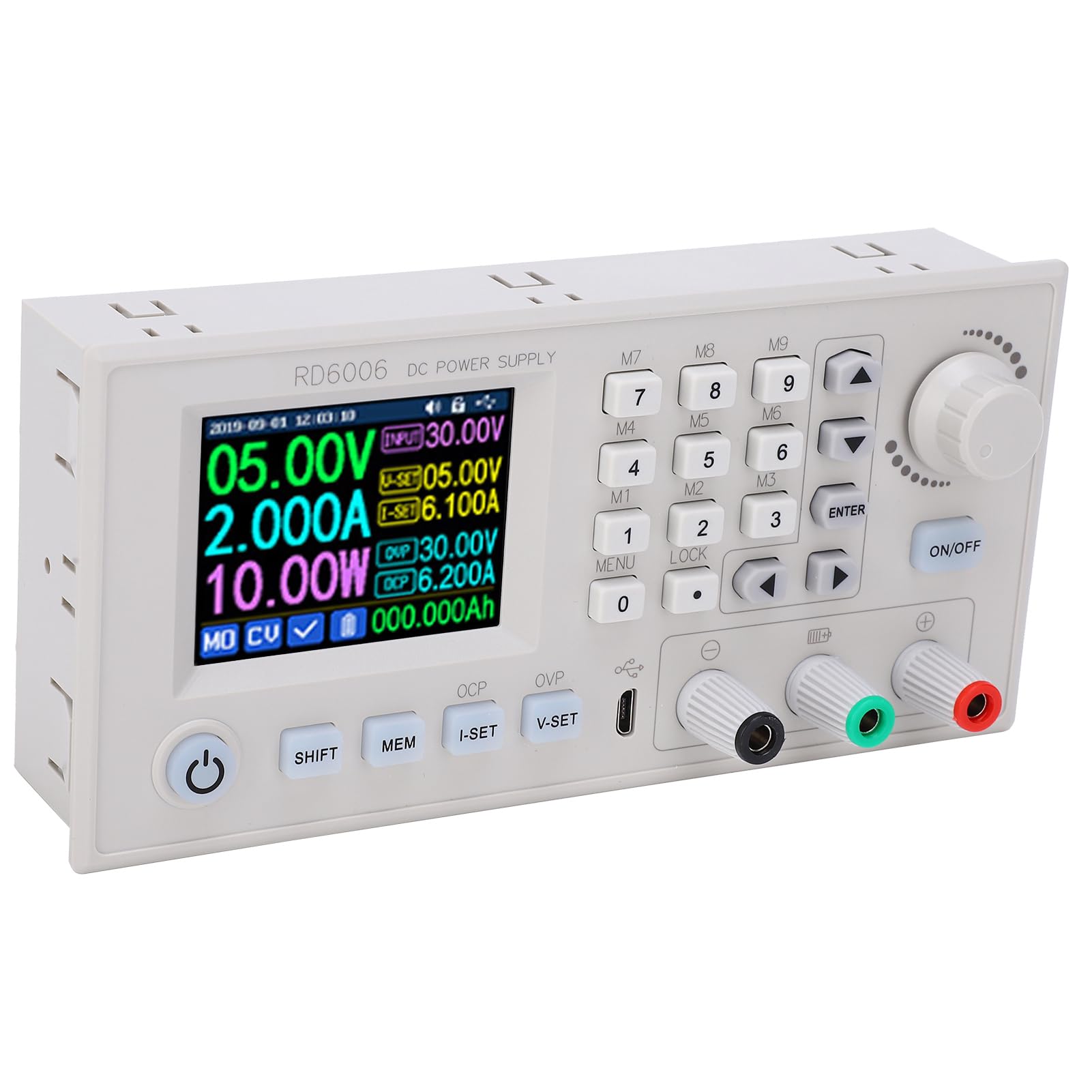 Alimentatore CC regolabile Adattatore regolatore di tensione display LCD da 2,4 pollici con funzione di archiviazione dati per laboratori e manutenzione elettronica Materiale ABS (RD6006)