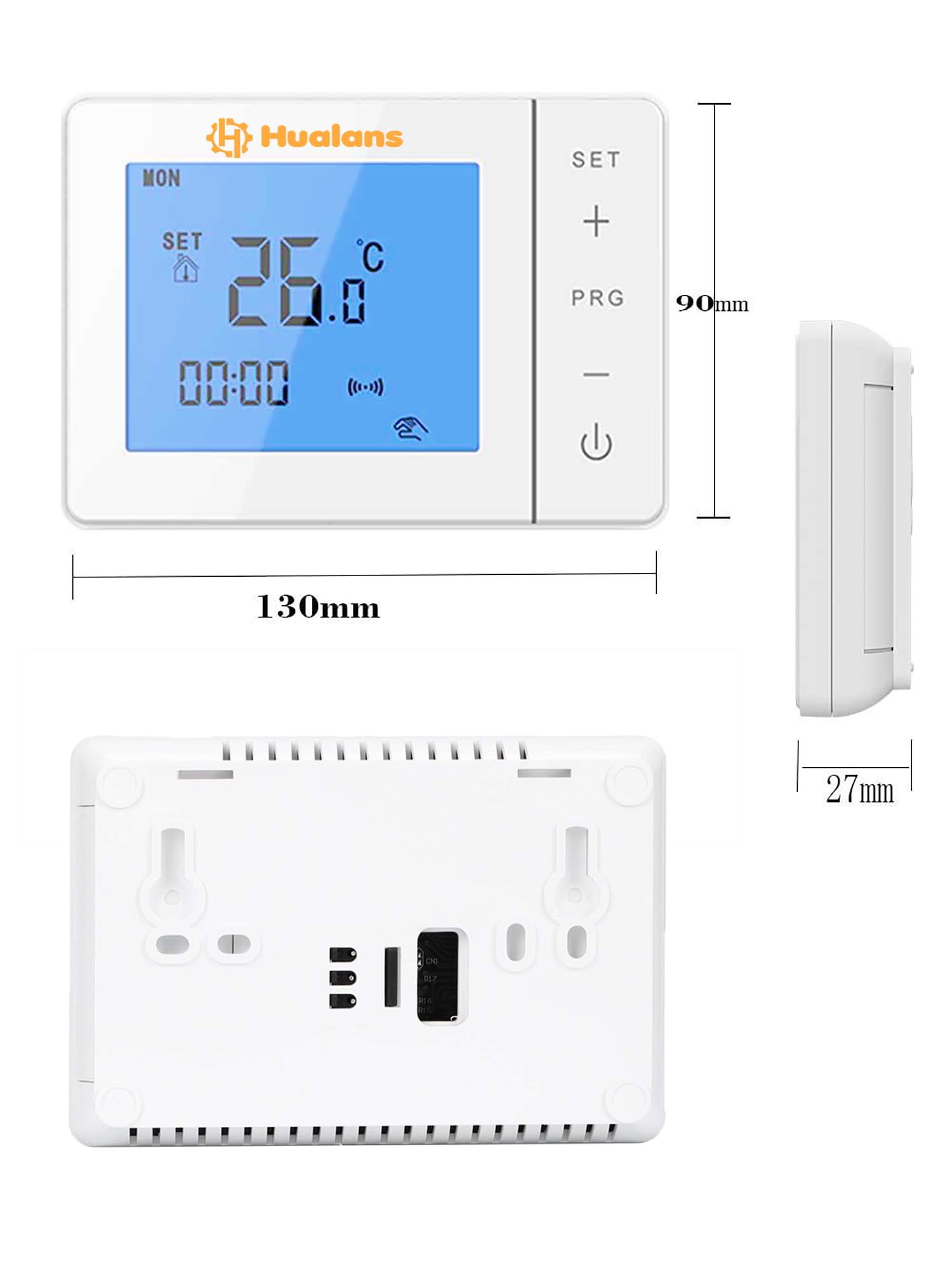 Termostato Digital de Batería para Caldera de Gas de 2 Hilos, Cronotermostato de Pared Programable, Pantalla LCD, Fácil Instalación (Baterías No Incluidas, SIN WiFi)