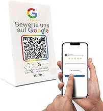 Google Rating NFC Stand EVO L - Black & White | QR Code & NFC Table Stand for More Google Reviews | Review Link Directly Integrated | Made in Germany (White)
