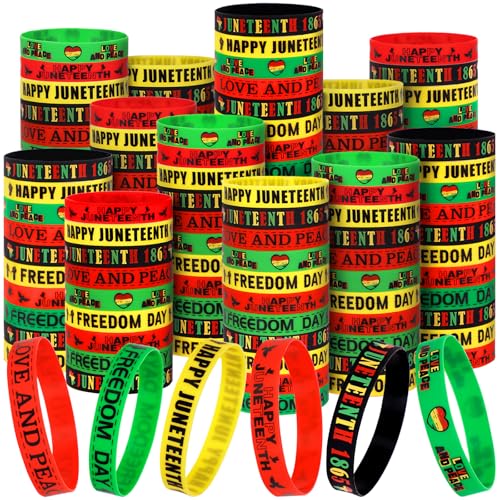 Moon Boat 144PCS Juneteenth Decorations Bracelets Silicone Wristbands: Party Favors Bulk Happy Black Freedom Independence Day Gifts Supplies