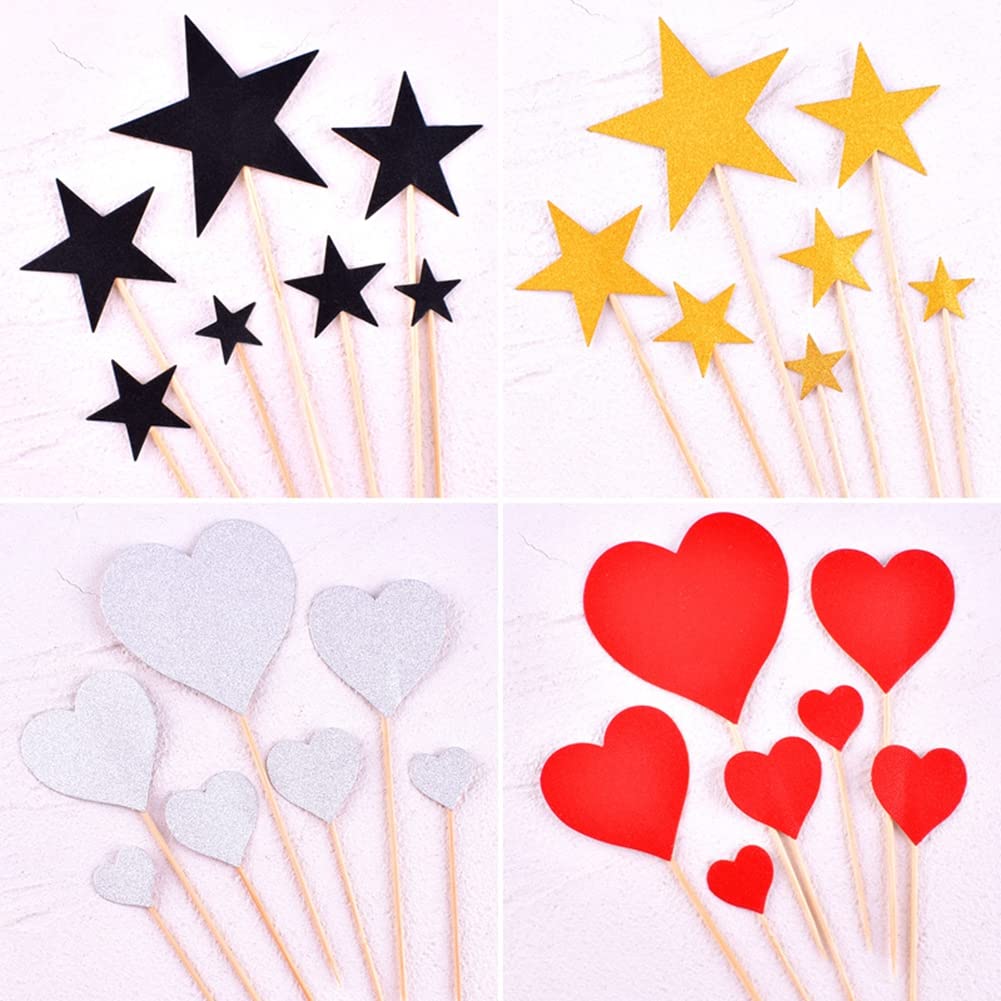 Set 7 Decorazioni Per Torta Compleanno: Topper Happy Birthday E Lettere Cuore Glitter Rosa Oro Con Bastoncini