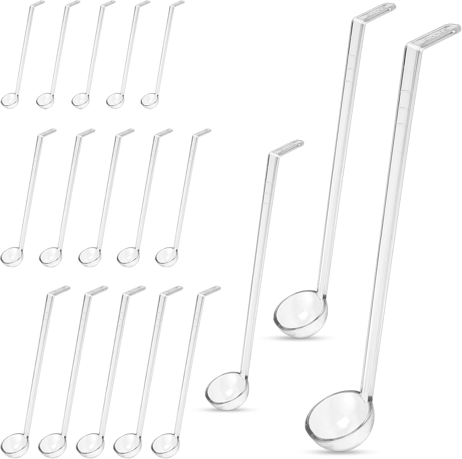 Akamino 15 Pieces 1 oz Clear Small Ladles,8.3/10.2/12.8
