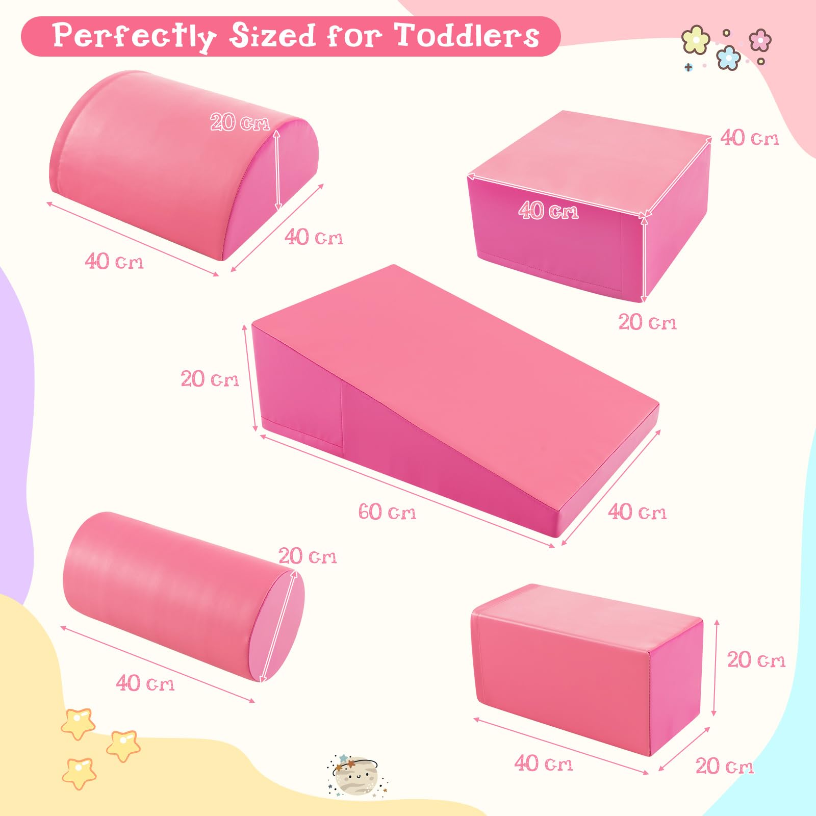 DREAMADE 5PCS Module de Motricité, Parcours Motricité Bébé en PU à Base d'eau & EPE, Jeut d'Éducation pour Enfants d'Âge Préscolaire, Convient à Maternelle, Maison (Rose)