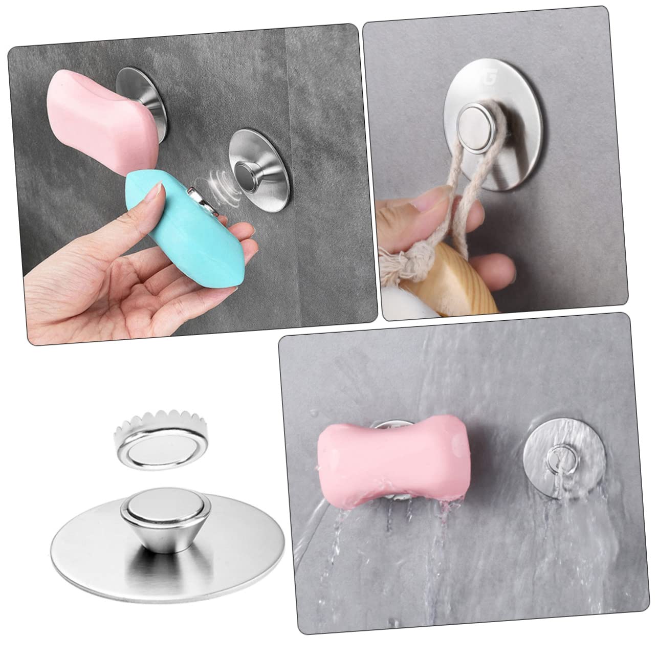 TOPBATHY 5sets Portasapone Magnetico Da Parete Inossidabile Dispenser Stile Contemporaneo Per Bagno Installazione Senza Foratura Design Multifunzionale e Elegante Facile Accesso Al Sapone