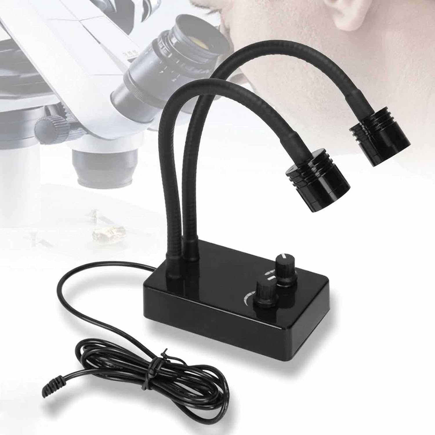 Iluminador Led De Doble Cuello De Cisne para Microscopio, Lámpara Iluminadora para Microscopio De Laboratorio con Ajuste De Ángulo De 360°, Intensidad De Luz Ajustable, 6500k, para Reparación De