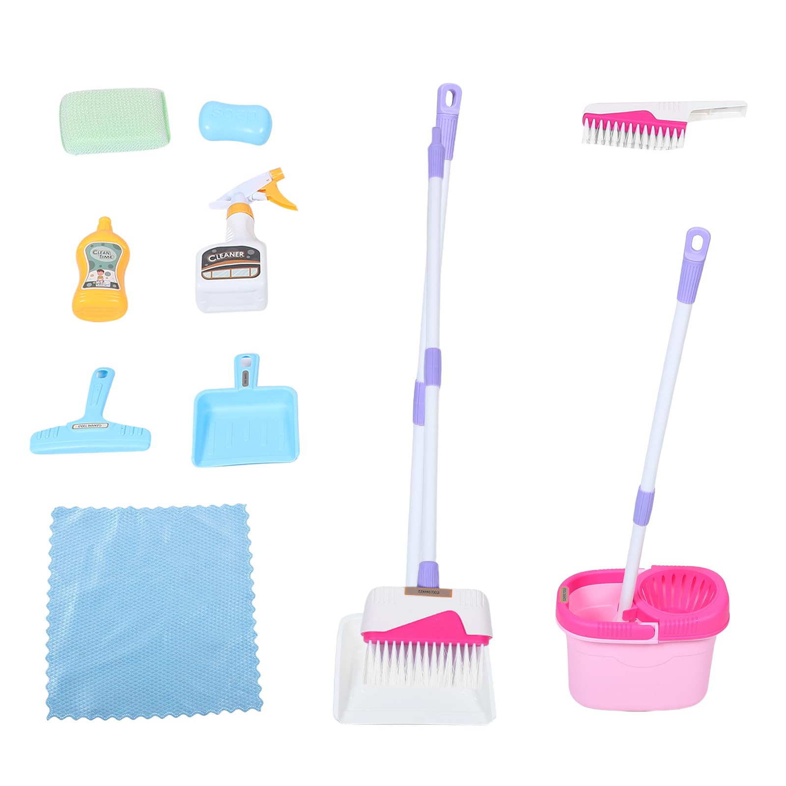 Juego de Limpieza Infantil 12 Piezas Rosa, Set de Juguetes de Limpieza Realistas Escoba y Recogedor, Kit Educativo para Desarrollo Motriz y Juegos de Simulación Doméstica