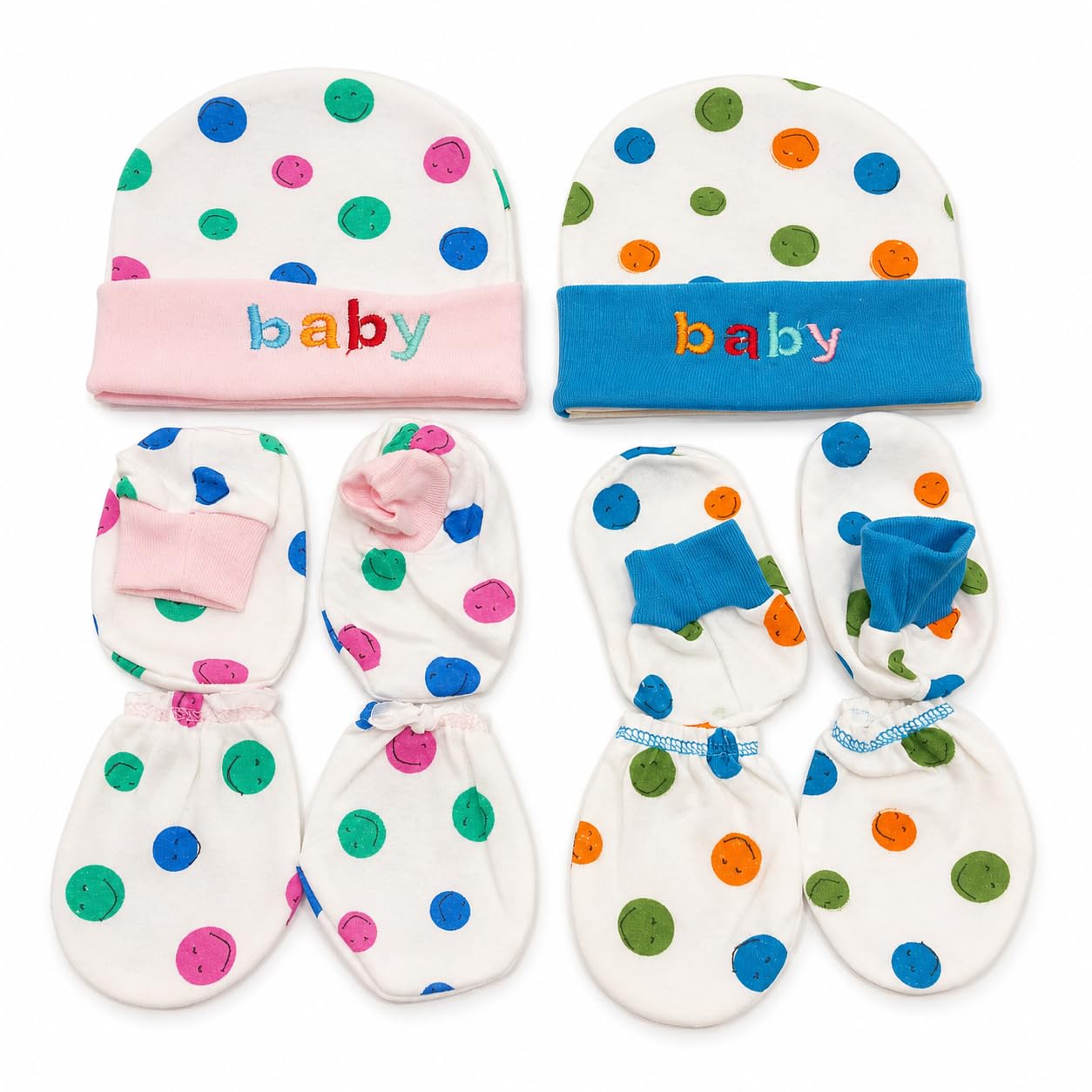 Cotton Cap Mittens and Booties for new Born Baby (0-6 Months) Pack of 2 Blue and Pink | New Born Baby Products-image-46