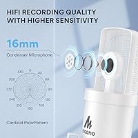 Vista 3 de MAONO Micrófono USB, 192 kHz/24 bits Plug & Play PC Podcast condensador cardioide metal kit de micrófono con chip de sonido profesional para Blanco