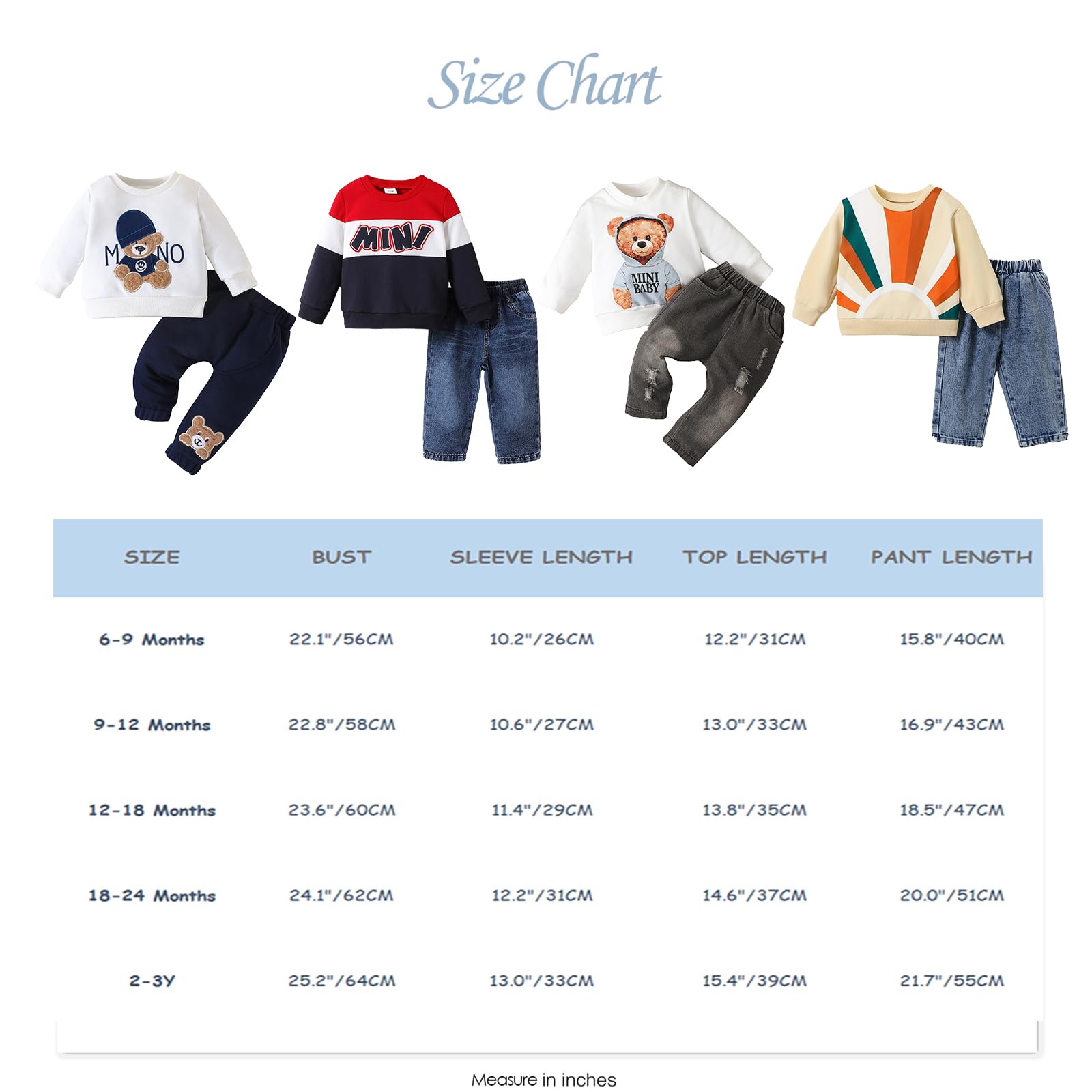 Conjunto de Otoño para Bebé Niño Pequeño Manga Larga Bordado de Elefante a Rayas Sudadera Top y Pantalón Vaqueros 2 Piezas Primavera Ropa de Trajes