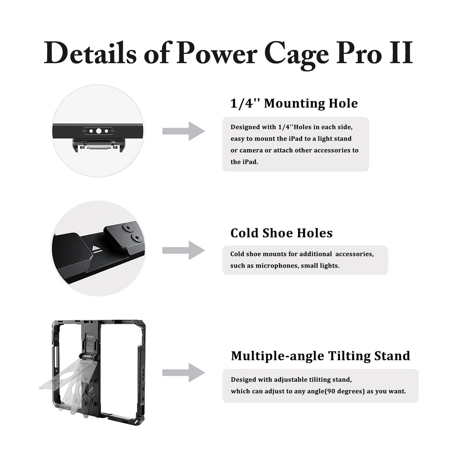 Accsoon PowerCage Pro II 12.9 Pouces Compatible avec iPad Pro Gen 3-6 pour Surveillance, Fonctionne avec l'adaptateur de Plaque de Batterie NP-F, Cage Longueur 279-29mm, Largeur 214-231mm
