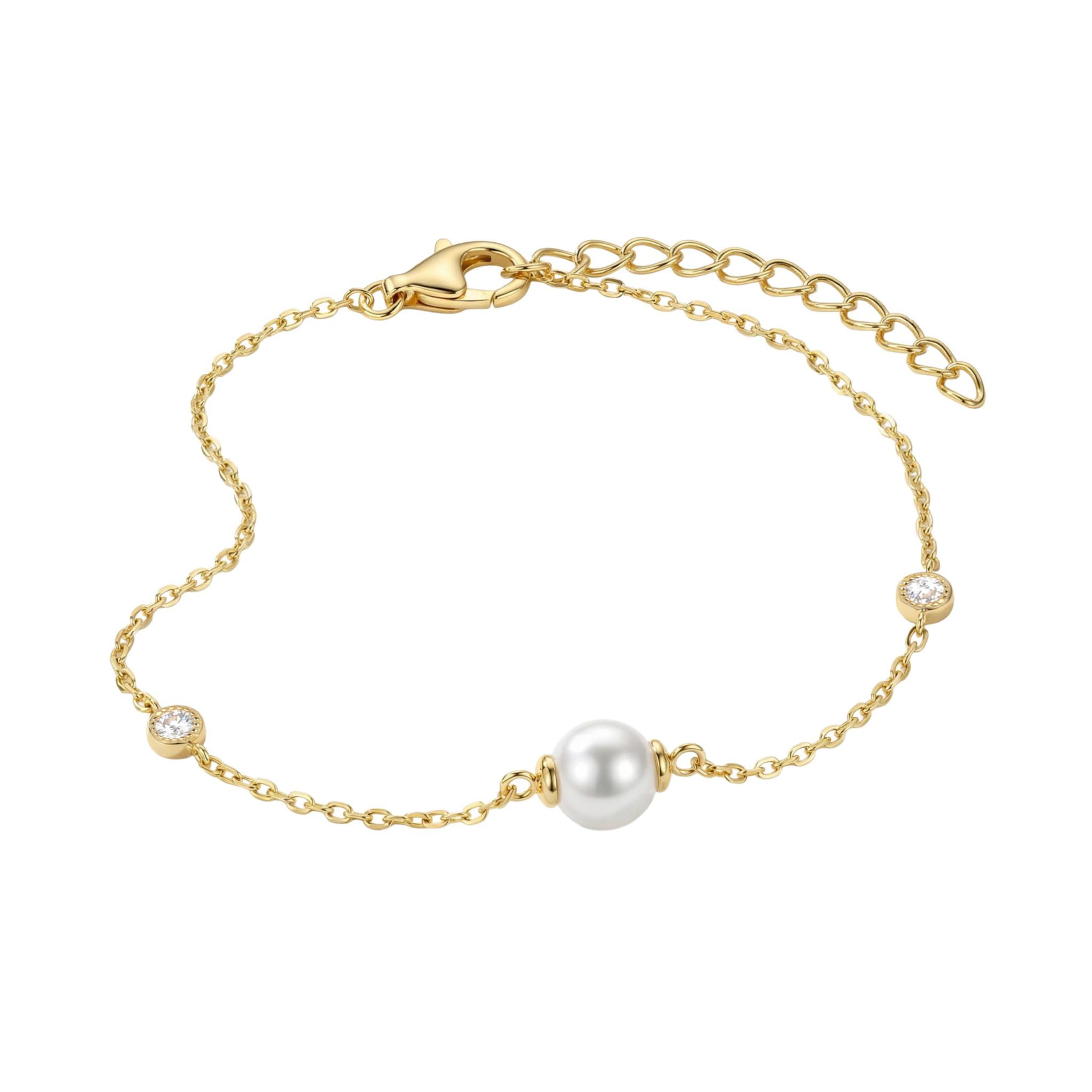 NOELANI - Damen Armband 925 Silber - Vergoldet/Golden - mit Zirkonia Stein und Perle - NOE-B0015