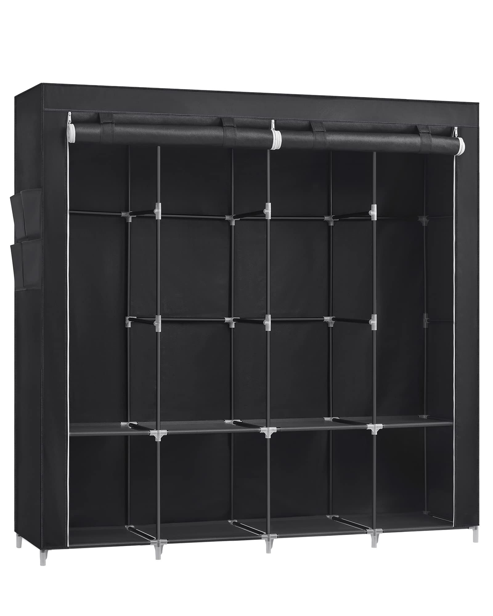 SONGMICS Stoffschrank, Kleiderschrank, 45 x 170 x 167 cm, 4 Hängefächer, mit Ablagen, 4 Seitentaschen, viel Platz, für Schlafzimmer, Wohnzimmer, schwarz RYG094B02