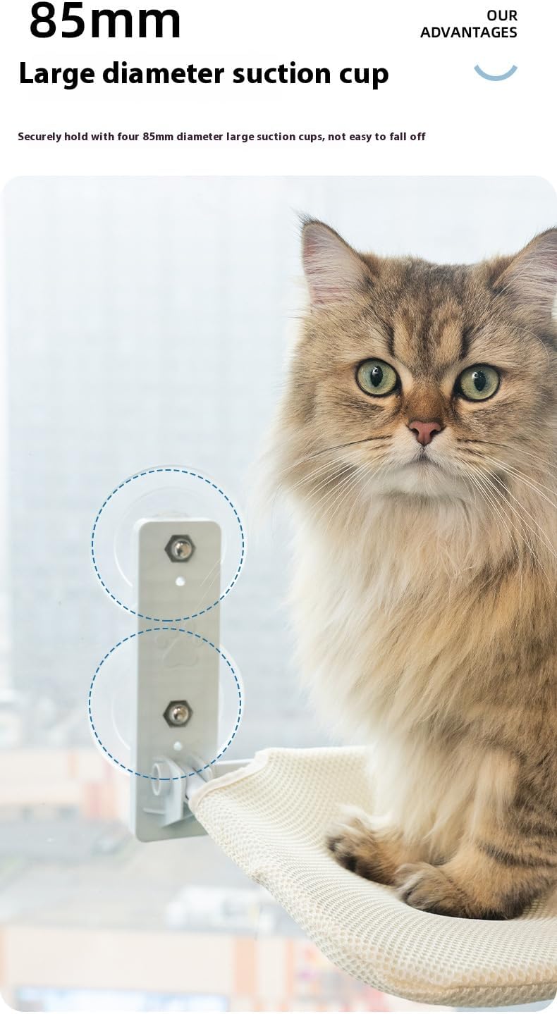 Cat Window Perch, Foldable Cat Hammock for Wall with 4 Suction Cups,Solid Metal Frame and Reversible Cover, Pet Beds for Indoor (Grey, S(17.7 * 11.8''))