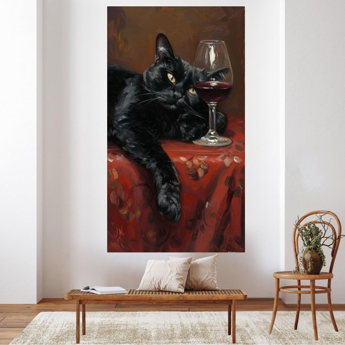 Décoration intérieure chaleureuse tableau chat noir grand format 80x150 - 7
