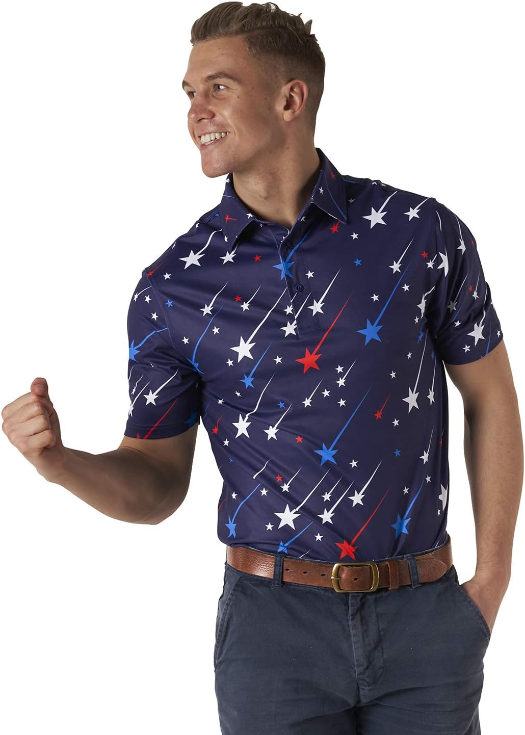 Royal & Awesome American Flag Golf Shirt, Patriotic Golf Shirt, USA Golf Shirts - Image 2
