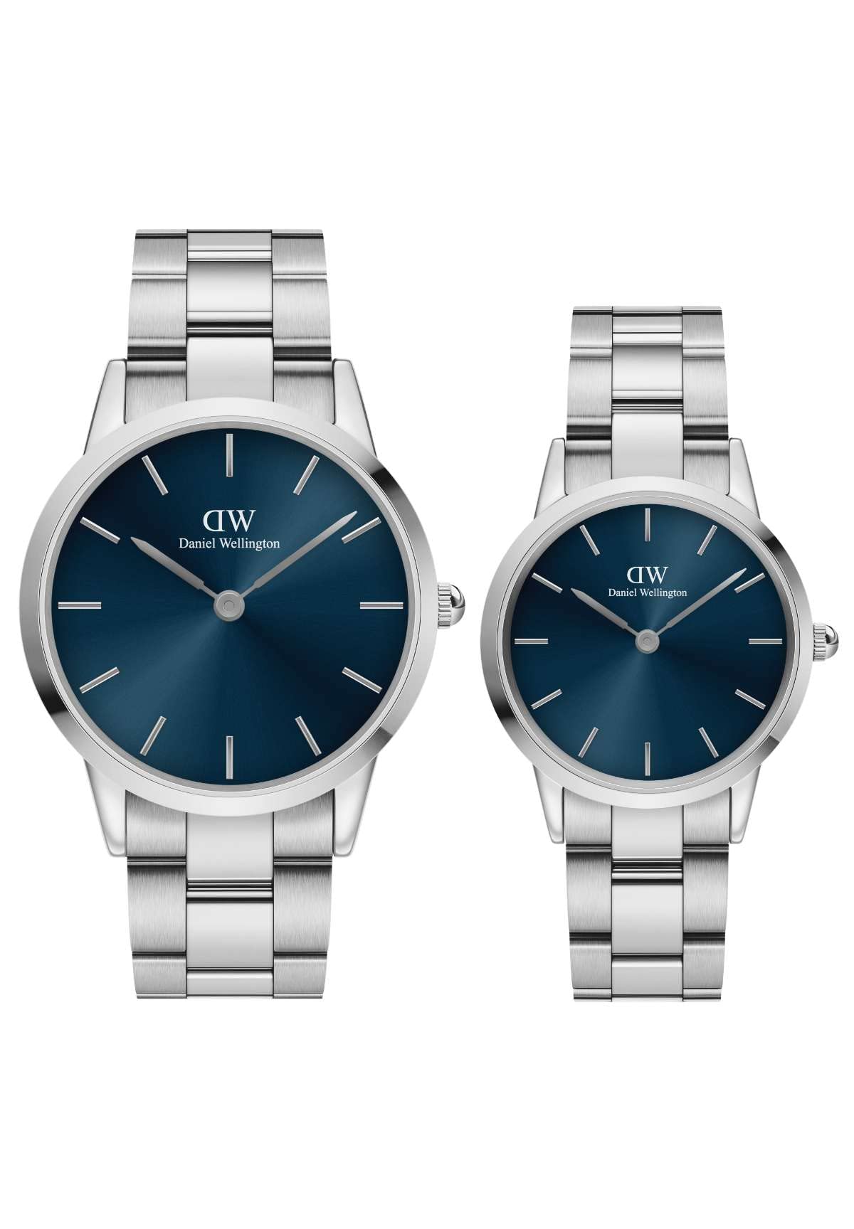 Daniel Wellington Couple Watch Gift Set Iconic Link Artic 40mm & 32mm Blue Dial Silver Watches