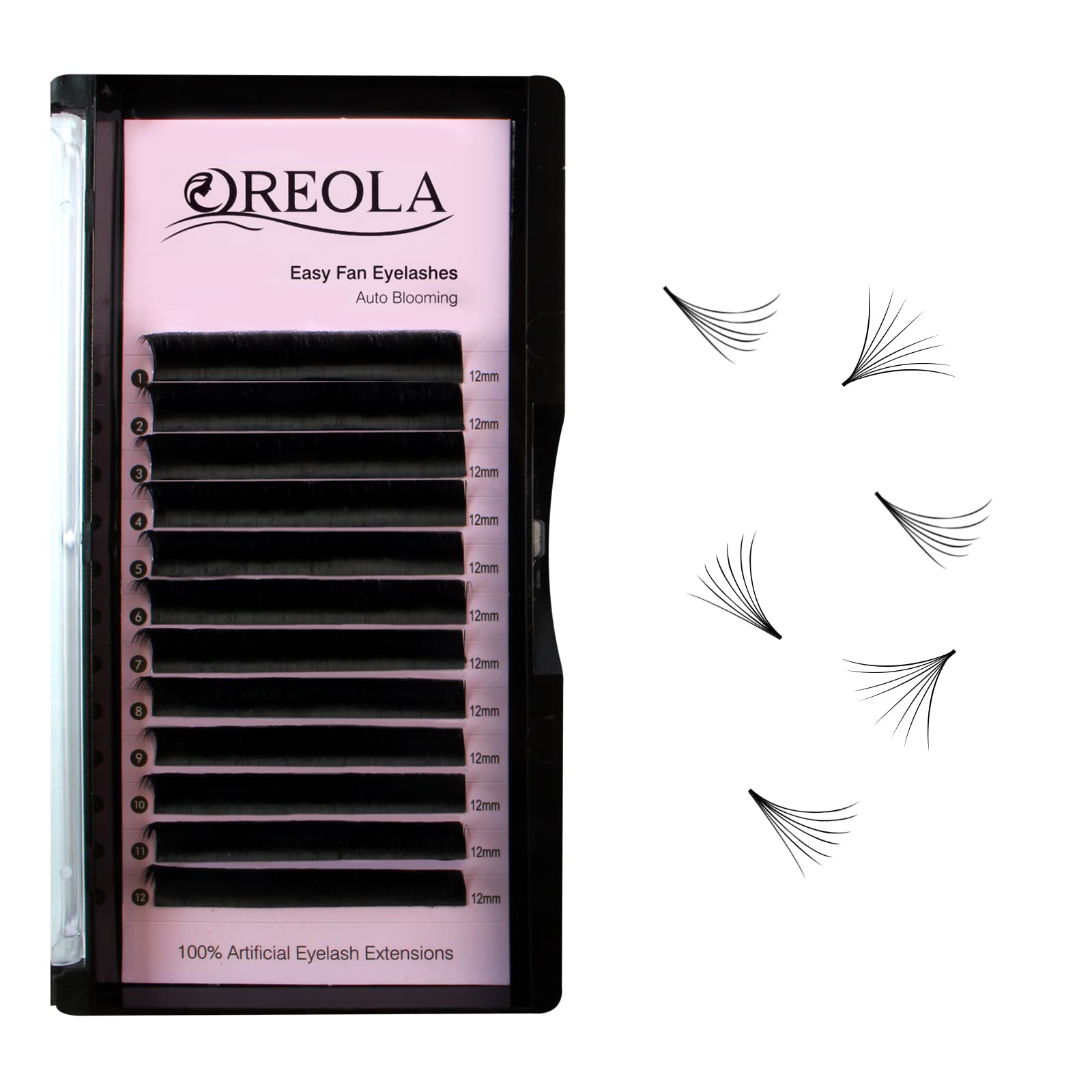 Oreola Volume Lashes Russian Eyelash Extensions Long Self-Fanning Lashes C Curl 0.07mm Thick 12mm Long 3D
