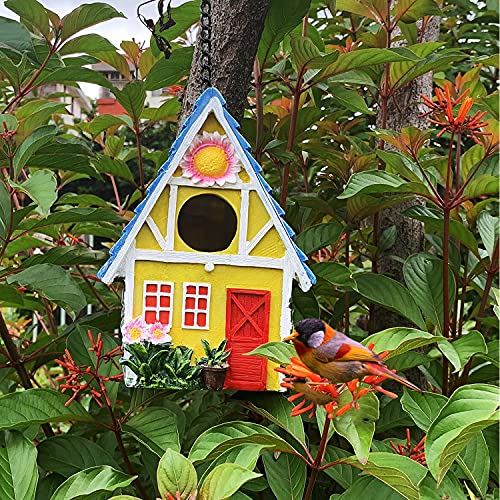 Ironrain Garden Statue Birdhouse Retro Art Hanging Cabin With Bird House Clean Switch, Country Cottages Bird Nest Figurine Sculpture For Indoor Outdoor Yard Pathways Decoration Ornament #TOP1