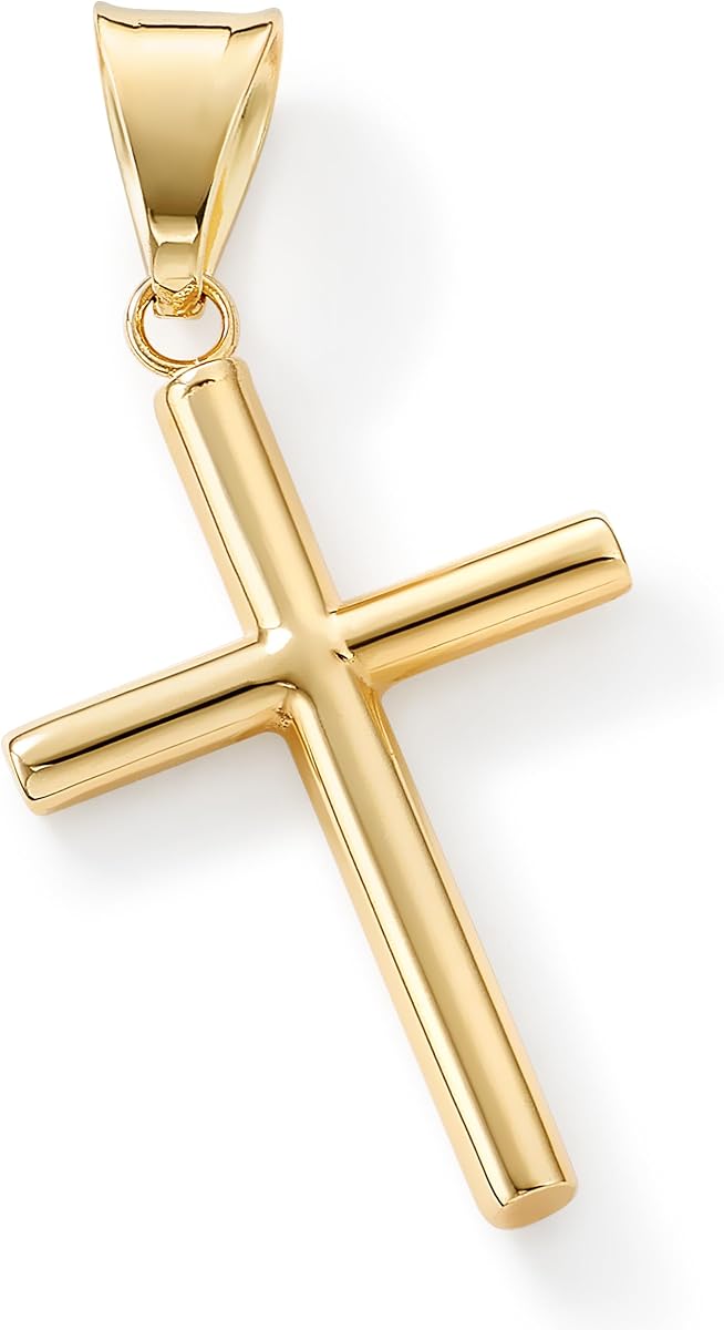Colgante de Cruz de Tubo Redondo de Oro Real, 10K/14K, Blanco o Amarillo