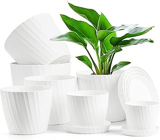 WUWEOT 7 Pack Plastic Planters, 3.5/4.5/5.5/6/6.5/7/7.5 Inch Flower Plant Pots Bulk, Nursery Planting Pot with Drainage Ho...