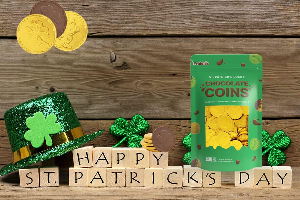 Fruidles St. Patrick'S Day Coins 100 Lucky Gold Shamrock Design Foils, Belgian Coins Bag Nut-Free (100-Pack)
