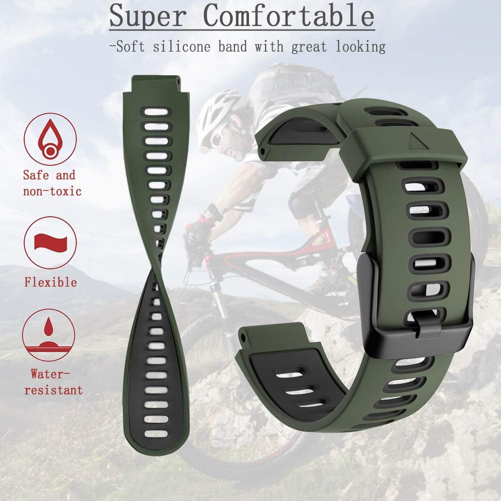 Cakamenshy Adjustable Soft Silicone Sport Strap Replacement Wristband Compatible with Forerunner 220 230 235 620 630 735XT Approach S20 S5 S6 Bands for Garmin Smart Watch Accessory (Olive Green Black)