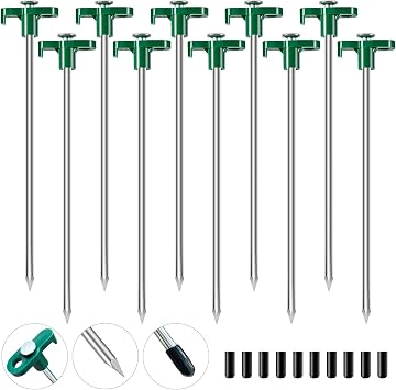 10PCS Green Heavy Duty Galvanized Steel Tent Stakes for Camping, Securing Outdoor Structures