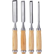 4Pcs Carbon Steel Wood Chisel Set, Beveled Blades with Guards, Wood Handle Woodworking DIY Tools 1/4", 1/2", 3/4", 1"