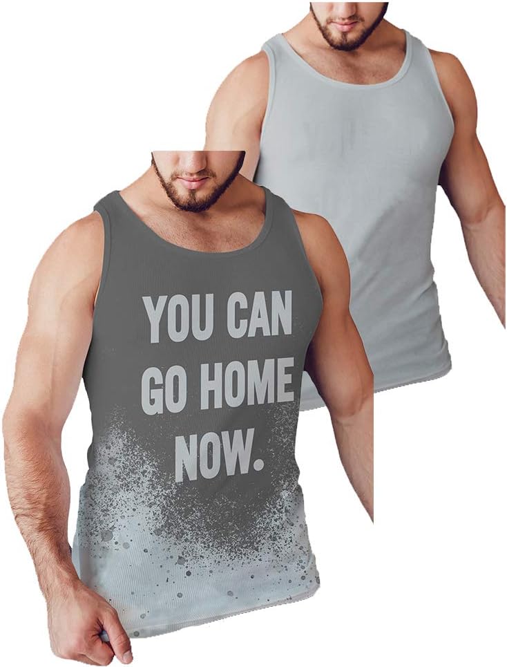 LeRage You Can Go Home Now Hidden Message Gym Tank Top Funny Workout Shirt Men's Medium Grey