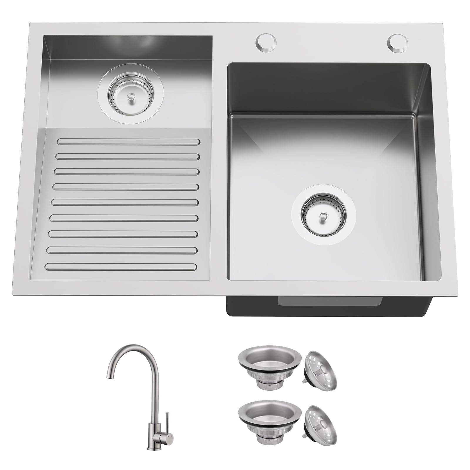 Lavandino in acciaio inox con lavabo, 60 x 45 cm, a doppia vasca, con rubinetto e scarico, zona di lavaggio dedicata per aggiungere comodità a qualsiasi lavanderia