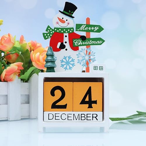 Miniatura 4 de BESPORTBLE Calendario de Adviento de Navidad Escritorio Bloque de Madera Cubo Muñeco de Nieve Figura para Navidad Fiesta Decoración de la Mesa Regalo