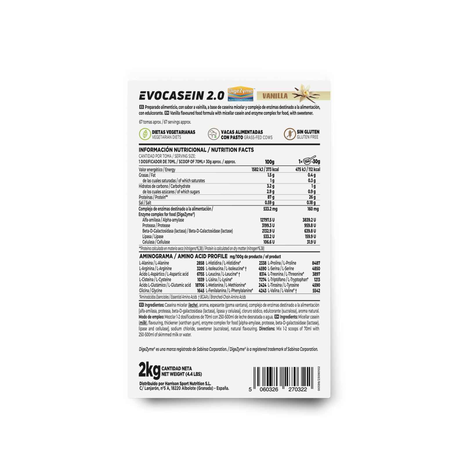 Caseina Micellare di HSN - Evocasein 2.0 – Proteina prima di Andare a Dormire – Rilascio prolungato durante la Notte- In Polvere – Gusto Vaniglia - 2 Kg