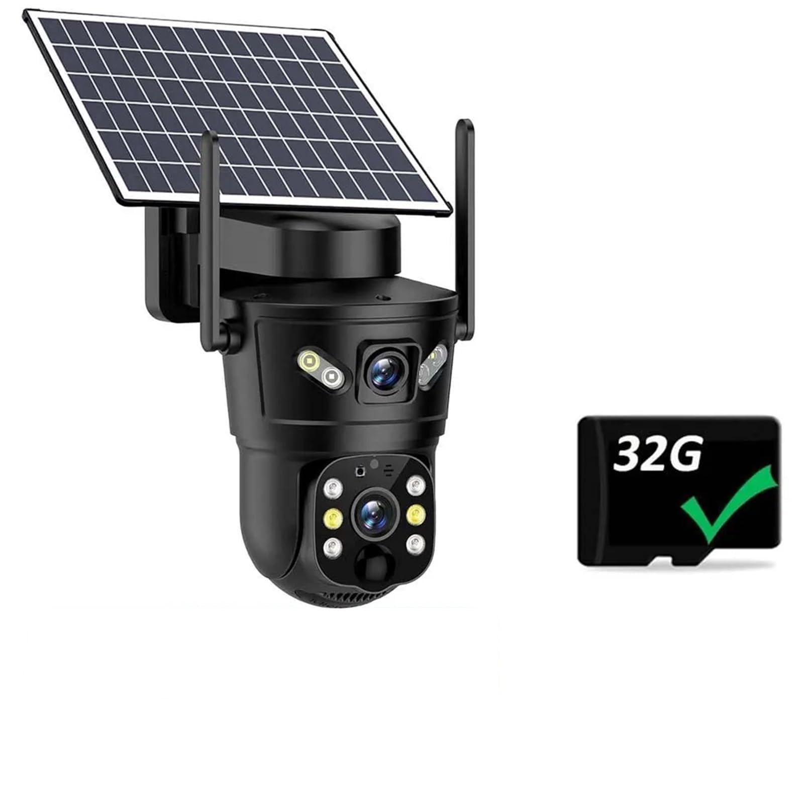 JVDDI 4G Camera Solar Dual Lens PIR Human Detection Night Vision Waterproof Security Video IP Camara 8MP 4K Battery CCTV Monitor(32GB Card)