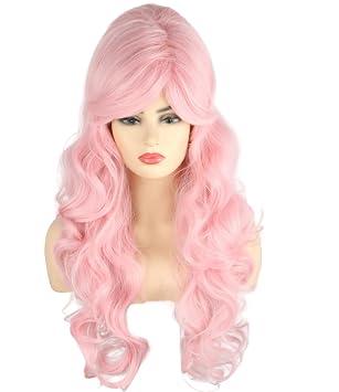 Topcosplay Womens Long Curly Beehive Wig Big Hair Wigs Halloween Costume Accessory Drag Queen Wig Pink