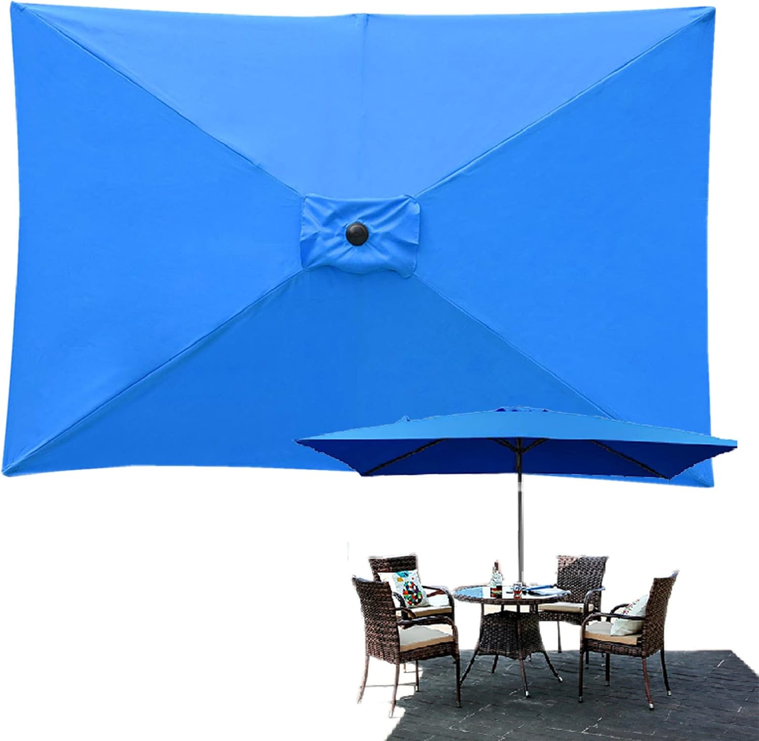 6 Ribs Rectangular Patio Umbrella Replacement Canopy, Replacement Umbrella Canopy Rectangle 10Ft X 6.5 Feet, for 10' Outdoor/Garden/Pool/Deck/Yard Shade Umbrella Blue (Canopy Only)