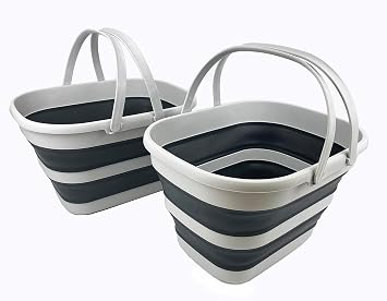 SAMMART Collapsible Tub with Handle 17L 4.5 Gallons Set of 2 - Portable Picnic Basket/Crate - Foldable Storage Container for Dishes Washing, Camping and Home