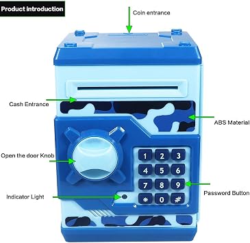 Piggy Bank Electronic Mini ATM for Kids Baby Toy, Safe Coin Banks Money Saving Box Password Code Lock for Children,Boys Girls Best Gift (Rose Gold + Camo Blue)